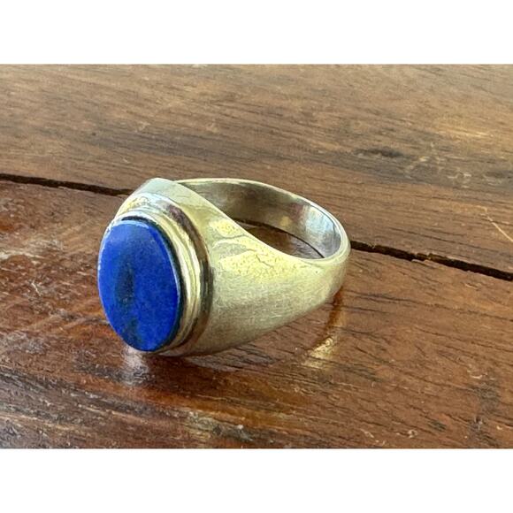 Vintage Lapis Lazuli Cabochon Ring Size 10 Sterling 925 Silver - Picture 1 of 5
